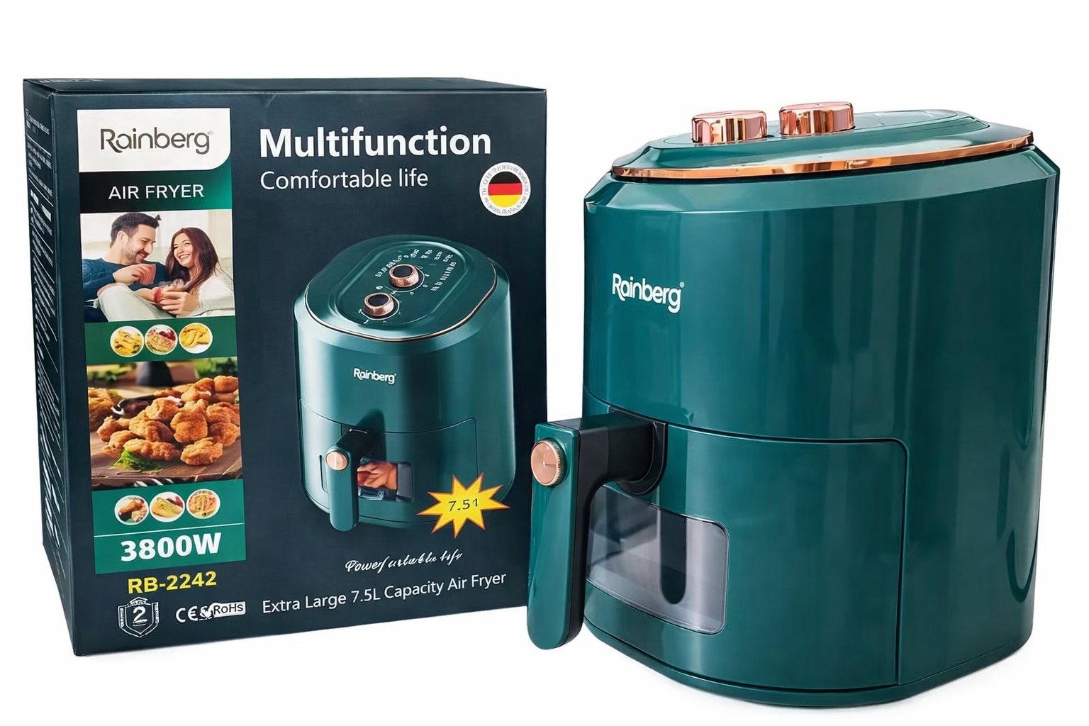 Мультипечь-аэрогриль Rainberg RB-2242 LCD дисплей/таймер 30 мин 3800W 7,5 л (32618997)