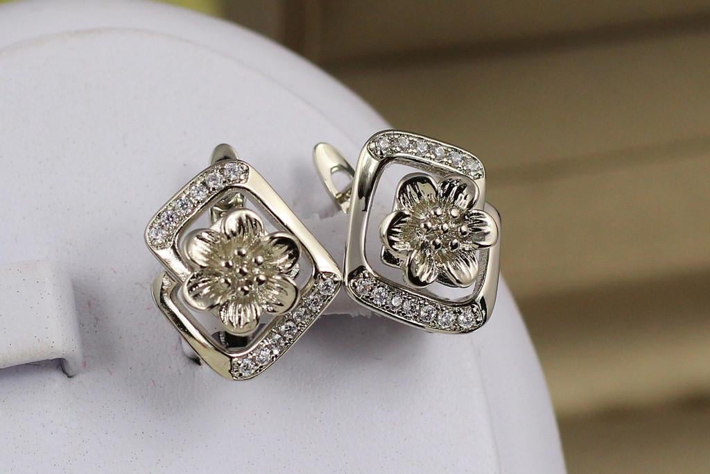 Серьги Xuping Jewelry Цветочное панно 1,6 см Серебристый