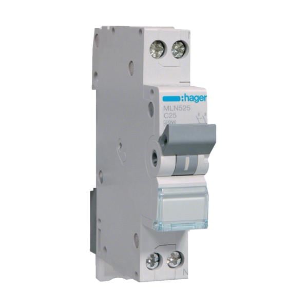 Автоматический выключатель Hager 2 полюса 6 kA тип C 25A MLN525 (74326)
