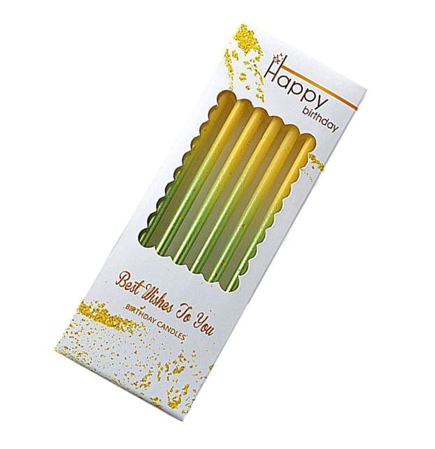Свічки для торта "Прямі" 6 шт. Жовто-зелений/Золотий (16666)