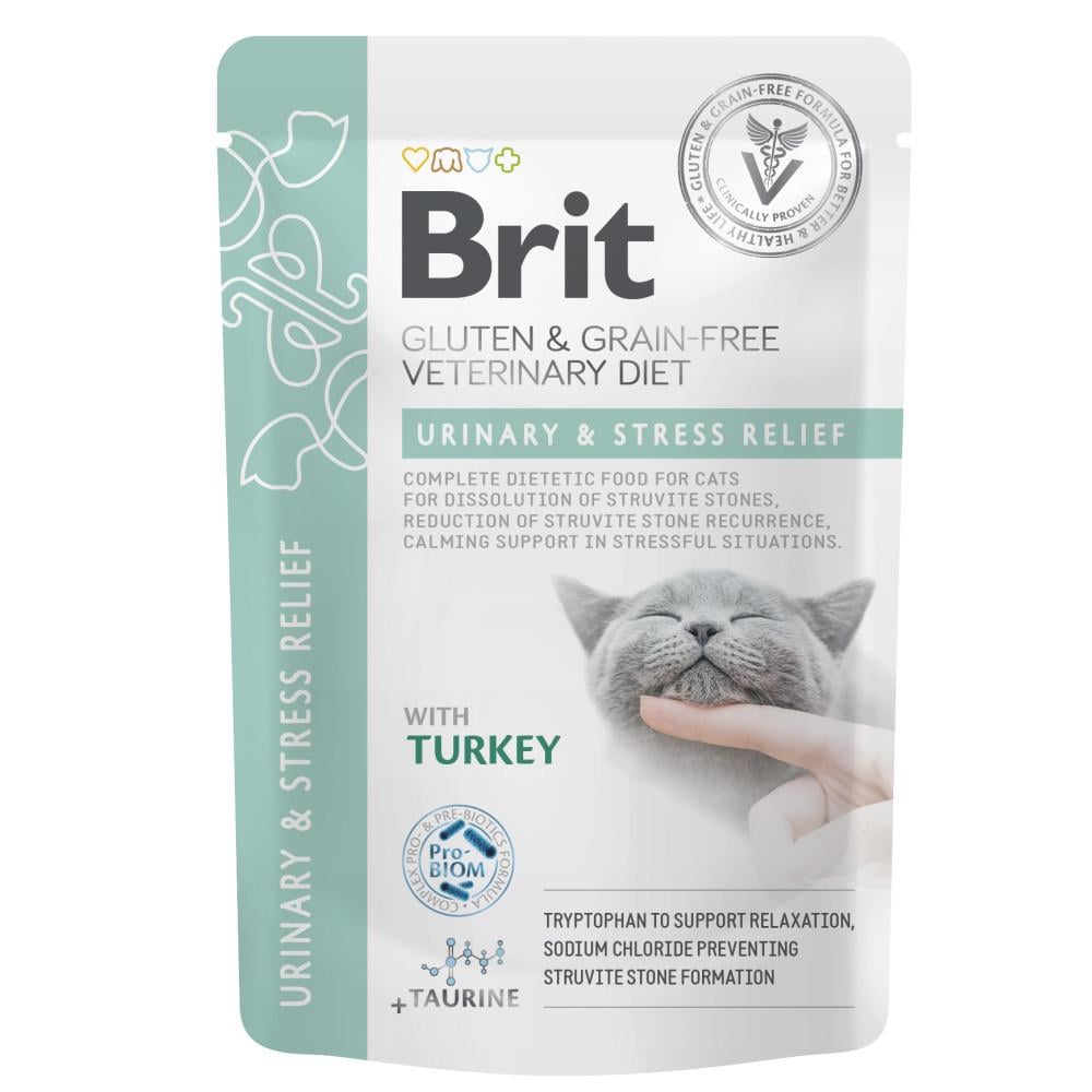 Корм влажный Brit GF VD Urinary and Stress Relief для кошек с индейкой 85 г (34806776)