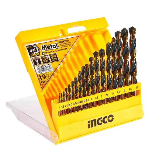 Набір свердел INGCO по металу 1-10 мм 19 шт. (AKDB1195)