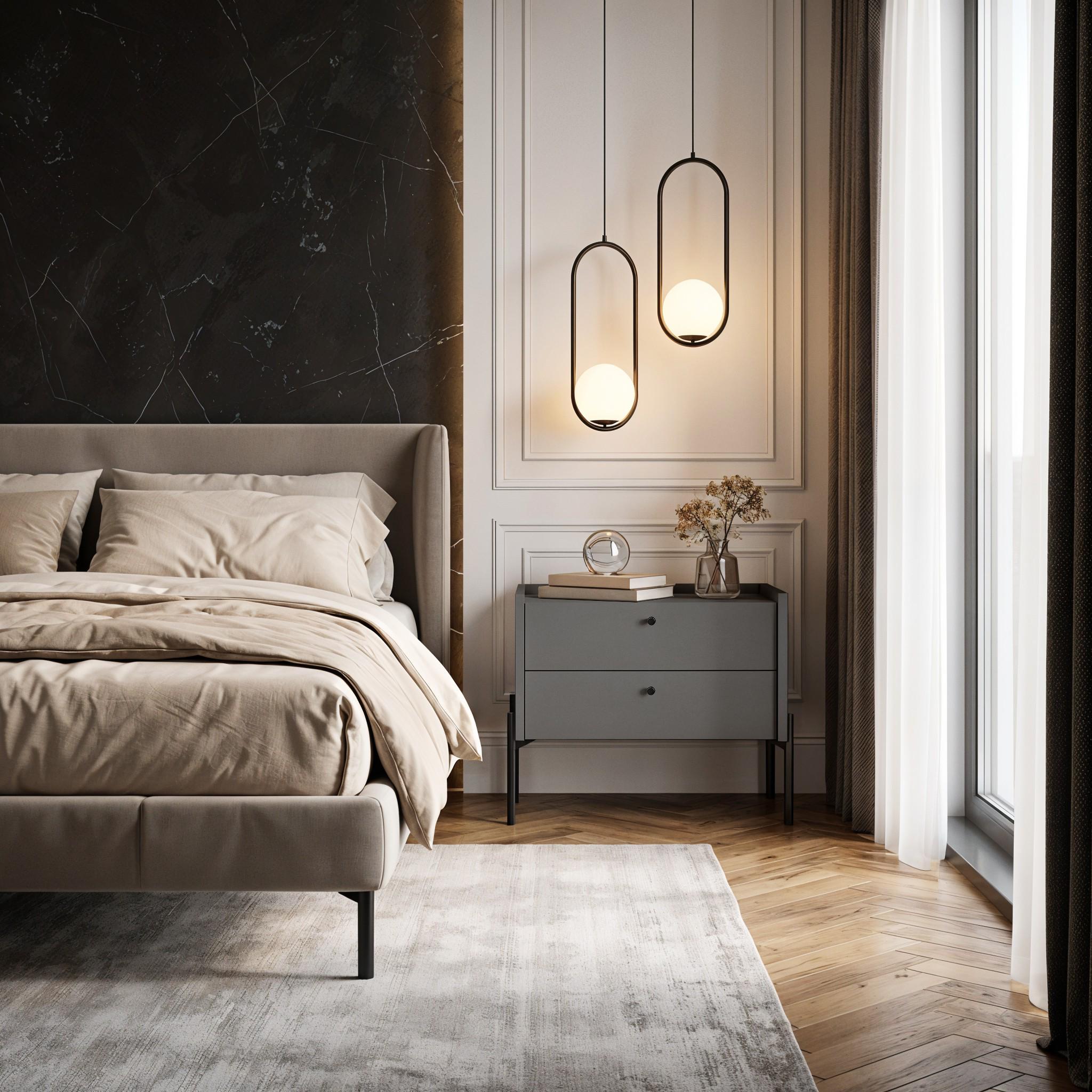 Прикроватная тумба с двумя ящиками Вуд 500x400x440 мм Антрацит/Черный