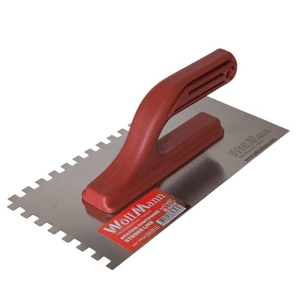 Терка плиточная Strongline Woffmann 130х270 мм с зубьями 8х8 мм из нержавейки с усиленной ручкой Терка плиточная Strongline Woffmann 130х270 мм с зубьями 8х8 мм из нержавейки с усиленной ручкой