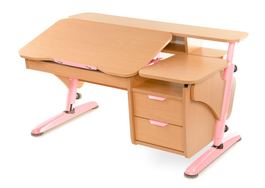 Парта дитяча Pondi Ергономік з тумбою Бук/Рожевий