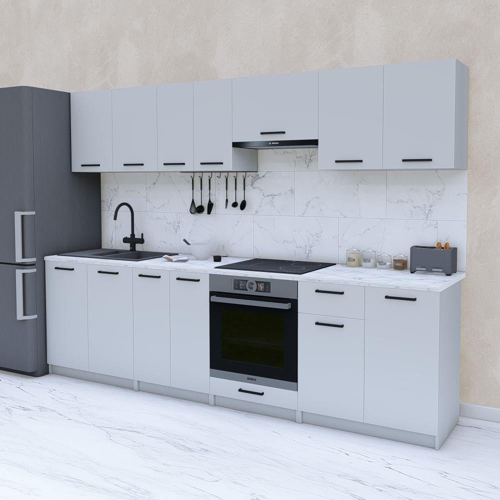 Готова кухня модульна з ДСП 2,8 м Світло-сірий (МП31) - фото 1 Готова кухня модульна з ДСП 2,8 м Світло-сірий (МП31) - фото 1