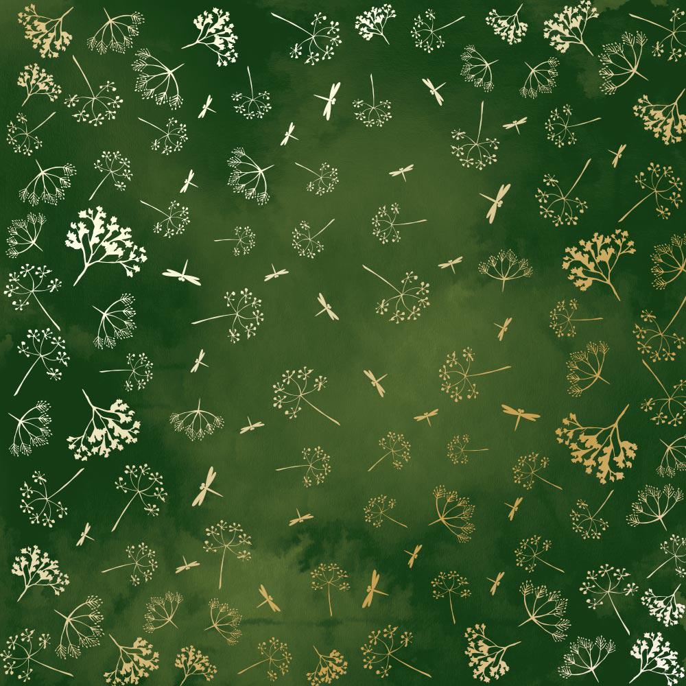 Лист паперу односторонній Golden Dill із фольгуванням 30,5х30,5 см Green/Aquarelle