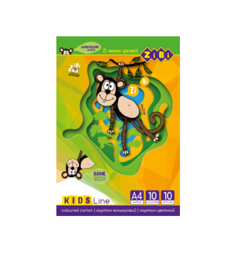 Кольоровий картон ZB.1950 А4 10 аркушів 10 квітів