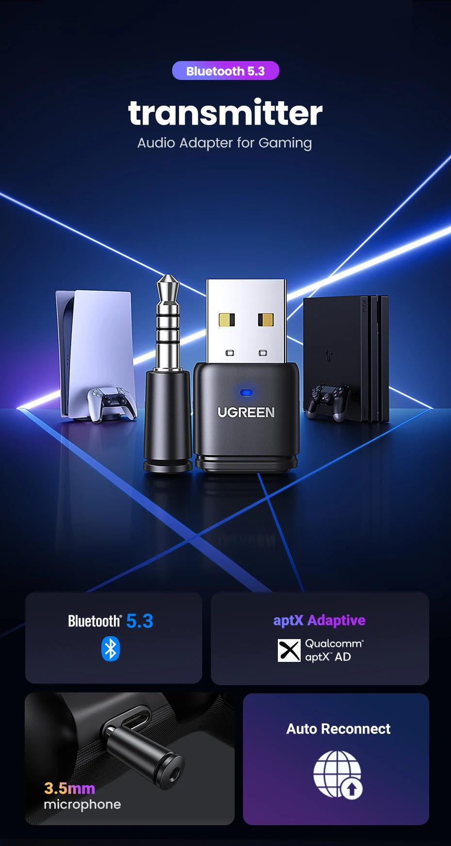 Передавач аудіо Ugreen Bluetooth 5.3 PS5 PS4 Чорний (15765) - фото 16