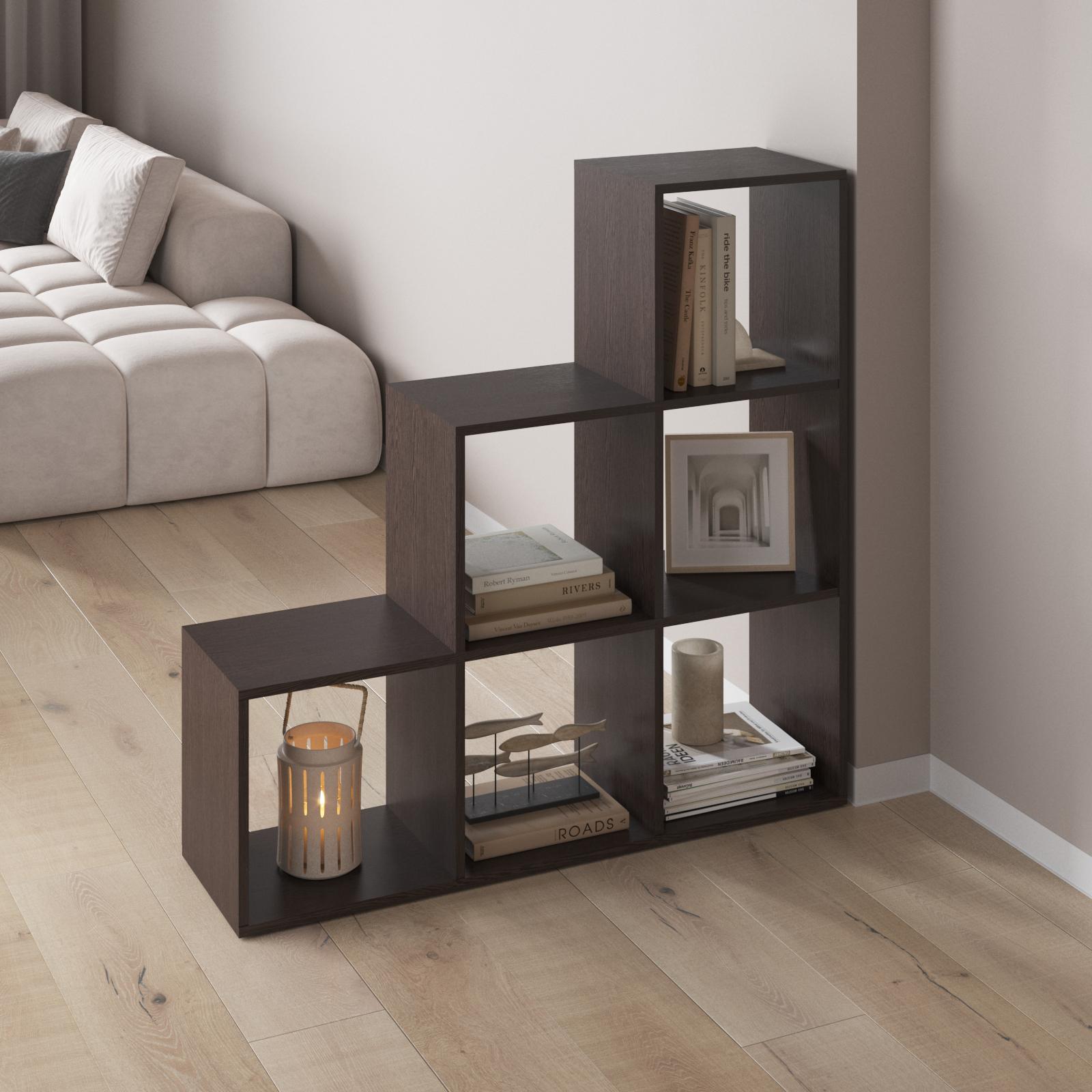 Стеллаж для книг и игрушек M-39 на 6 ячеек Венге темный