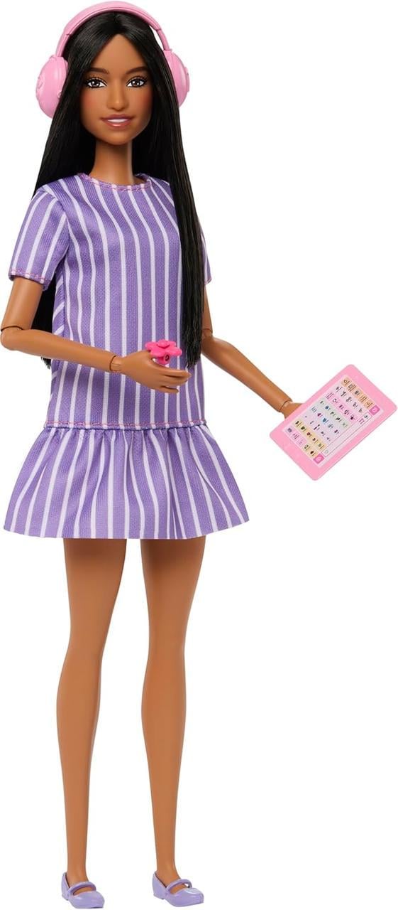 Кукла Barbie Fashionistas #245 в фиолетовом полосатом платье (JJN58)