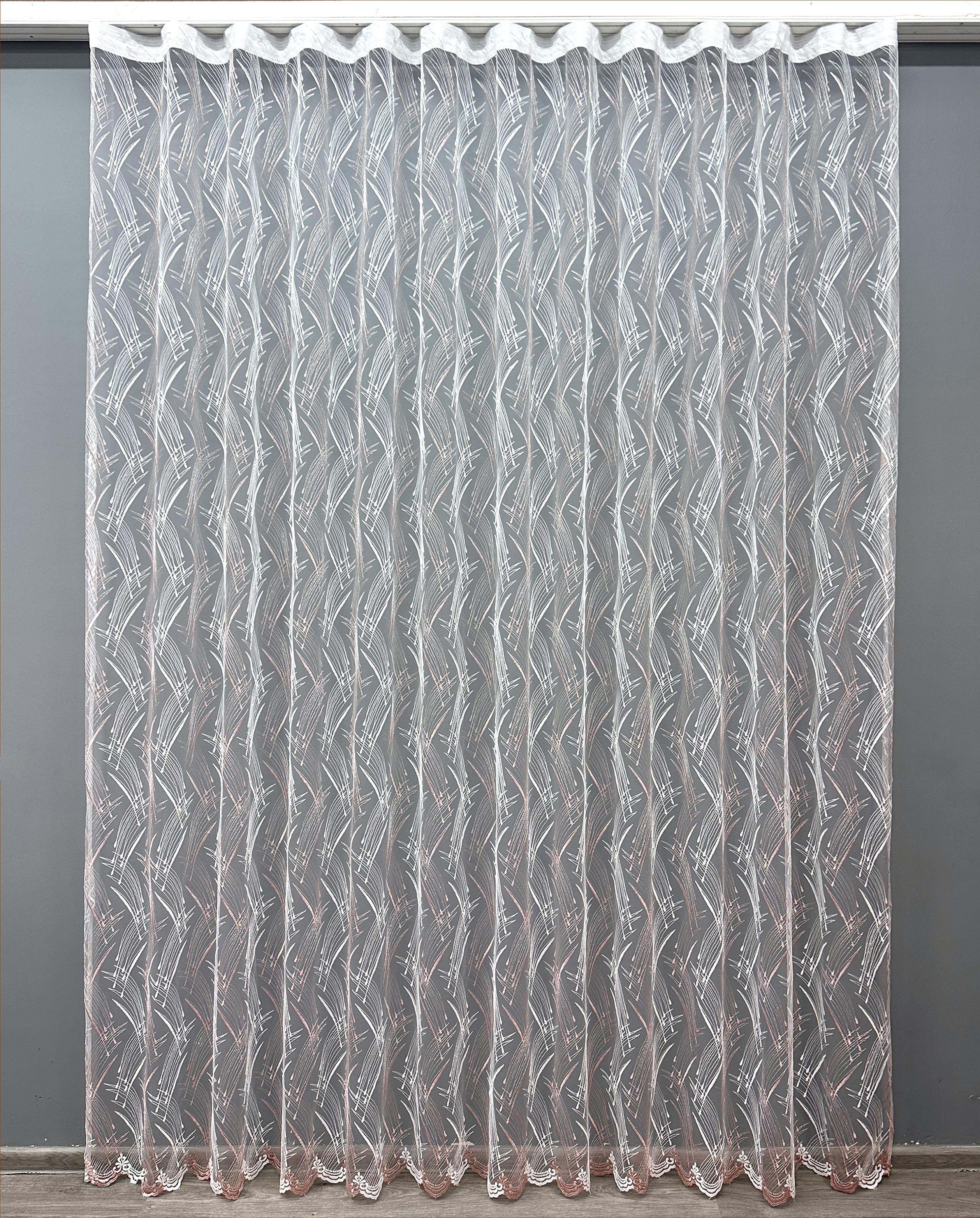 Тюль VR-Textil 1649т Фатин с вышивкой и люрексом 300х270 см Белый/Пудровый (42-0663)