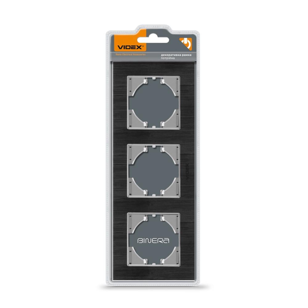 Рамка Videx BINERA 3-постовая горизонтальная Черный алюминий (12552)
