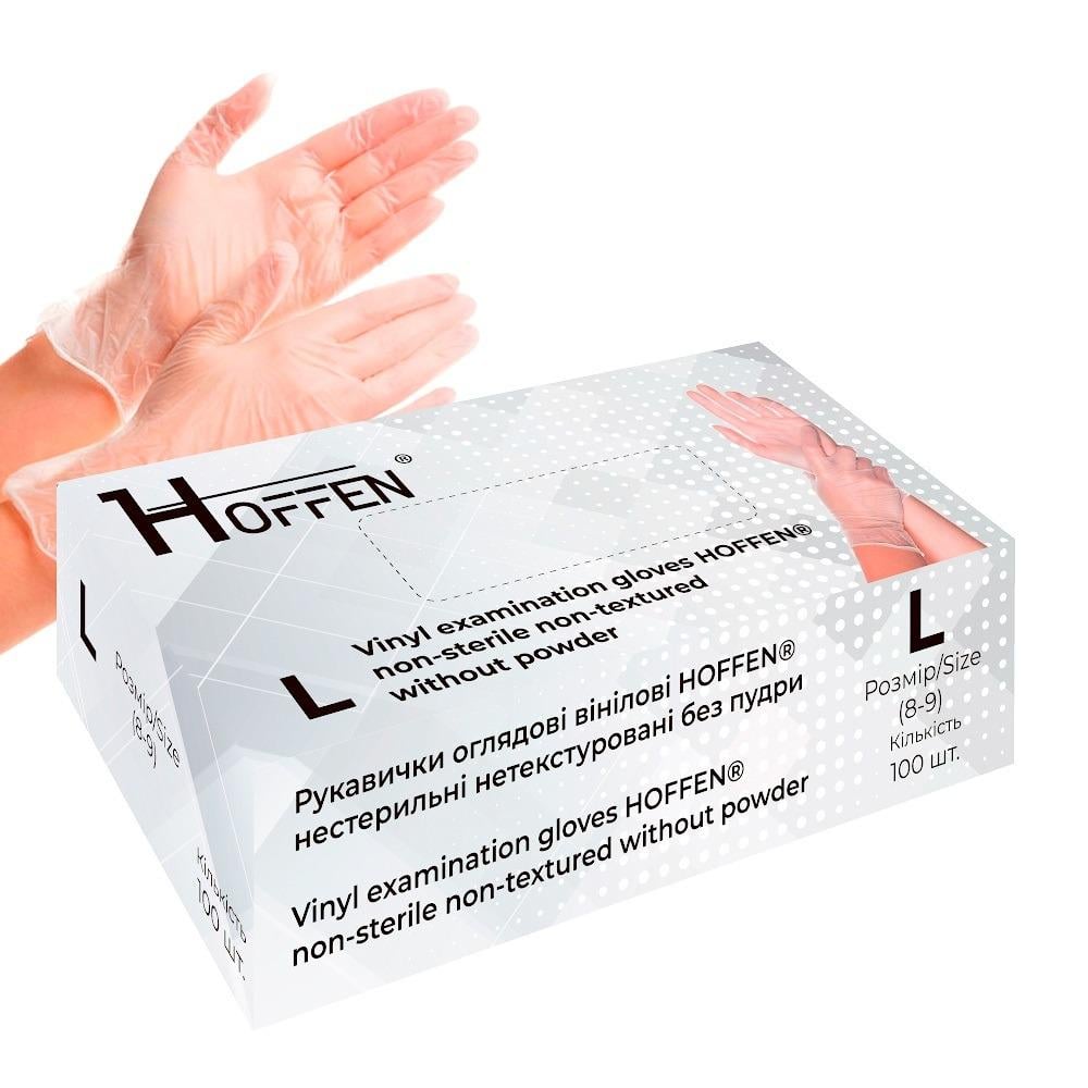 Перчатки виниловые L Hoffen 4,0 г нестерильные нетэкстурированные б/п 50 пар (HFN-15402L)