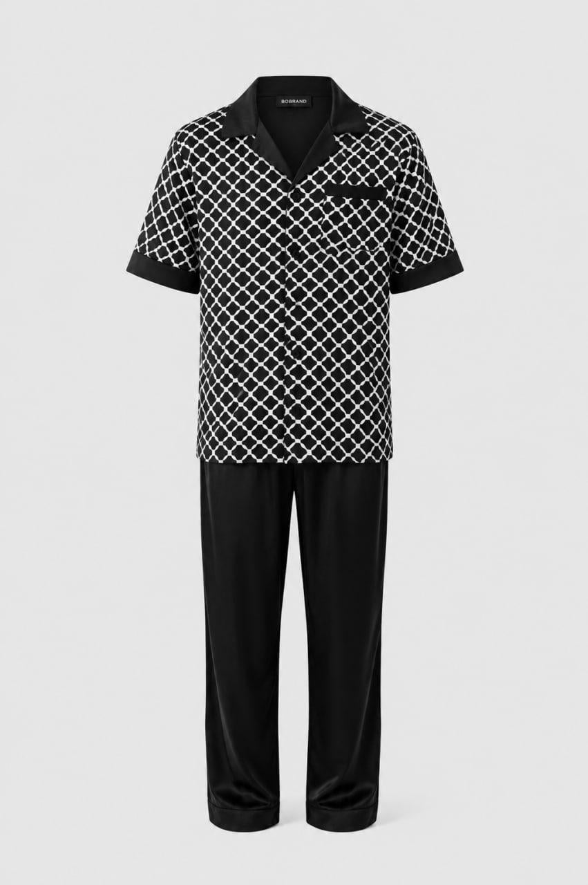 Піжама чоловіча шовкова BO.Brand XL Black and White (30077)