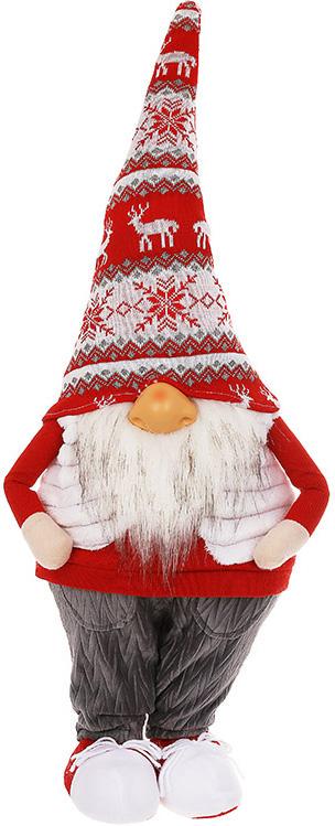 Игрушка мягкая Гном в серых штанах и в новогоднем колпаке 55 см