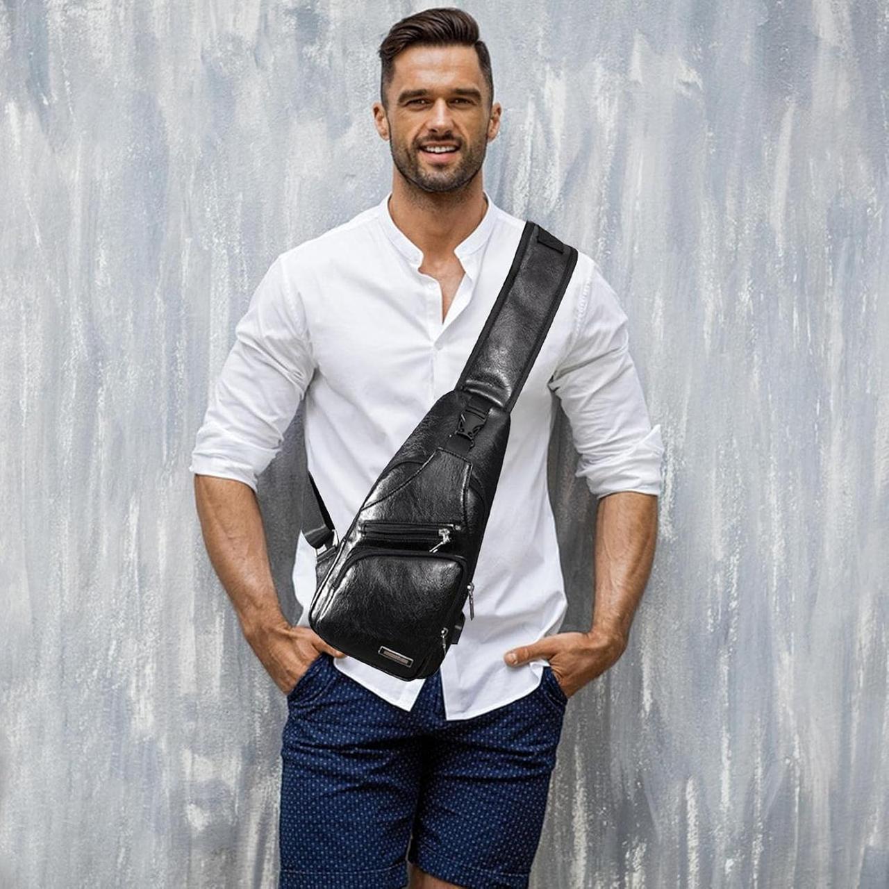 Сумка-слінг чоловіча через плече зі штучної шкіри Чорний (LR 3416 BK) - фото 5 Сумка-слінг чоловіча через плече зі штучної шкіри Чорний (LR 3416 BK) - фото 5