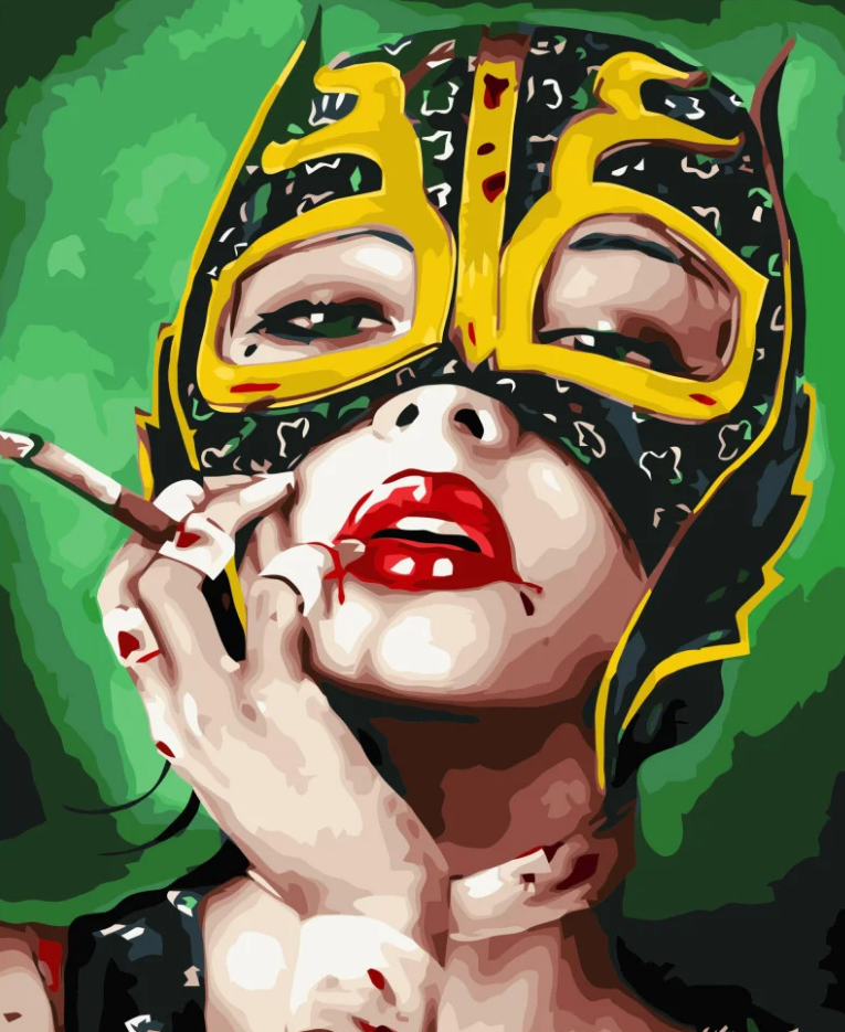 Картина по номерам Strateg Премиум Девушка в маске с лаком и уровнем 40x50 см (VA-3435)