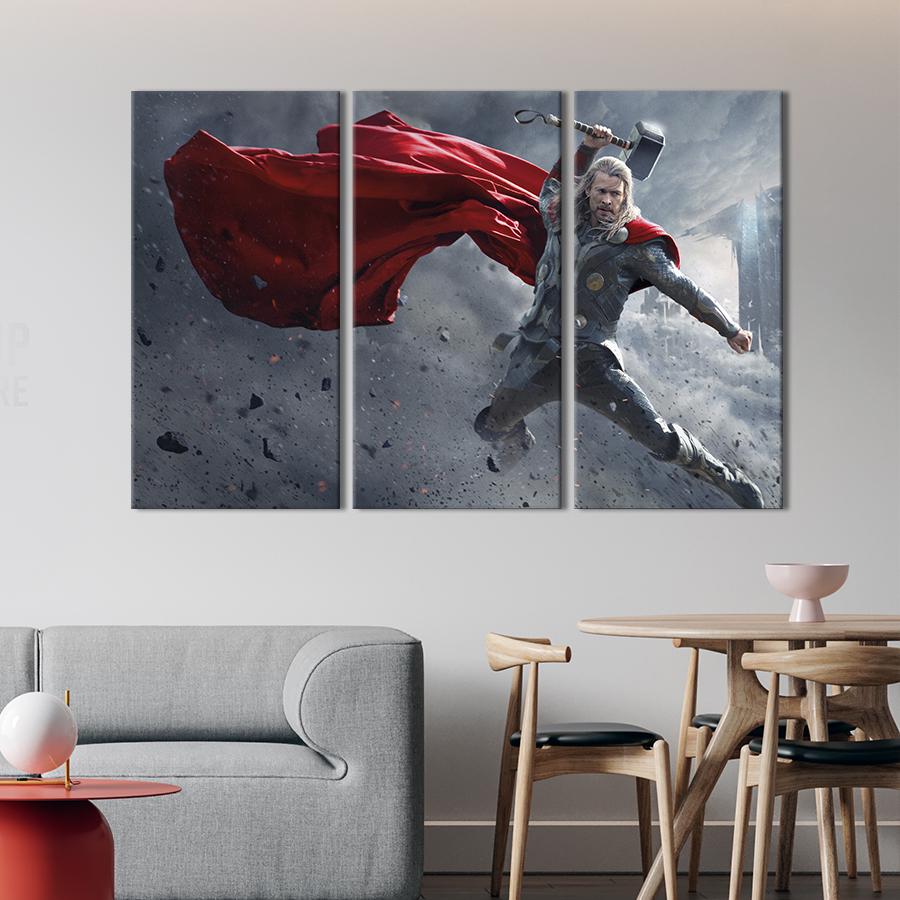 Картина на холсте триптих Тор с Мьёльниром 156x100 см (1520-31)