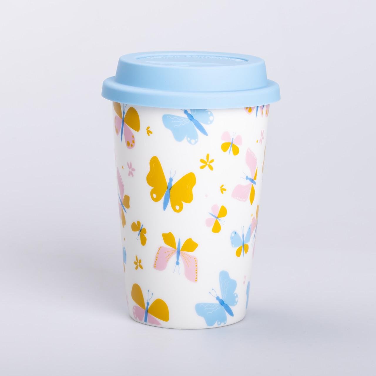 Стакан керамический с силиконовой крышкой и отверстием для трубочки без ручки 420 мл Стакан керамический с силиконовой крышкой и отверстием для трубочки без ручки 420 мл