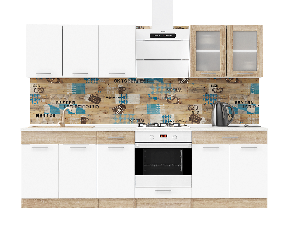 Готовая кухня Эверест Эко №4 без столешницы без мойки 2,6 м Дуб Сонома/Белый (09096) - фото 2 Готовая кухня Эверест Эко №4 без столешницы без мойки 2,6 м Дуб Сонома/Белый (09096) - фото 2