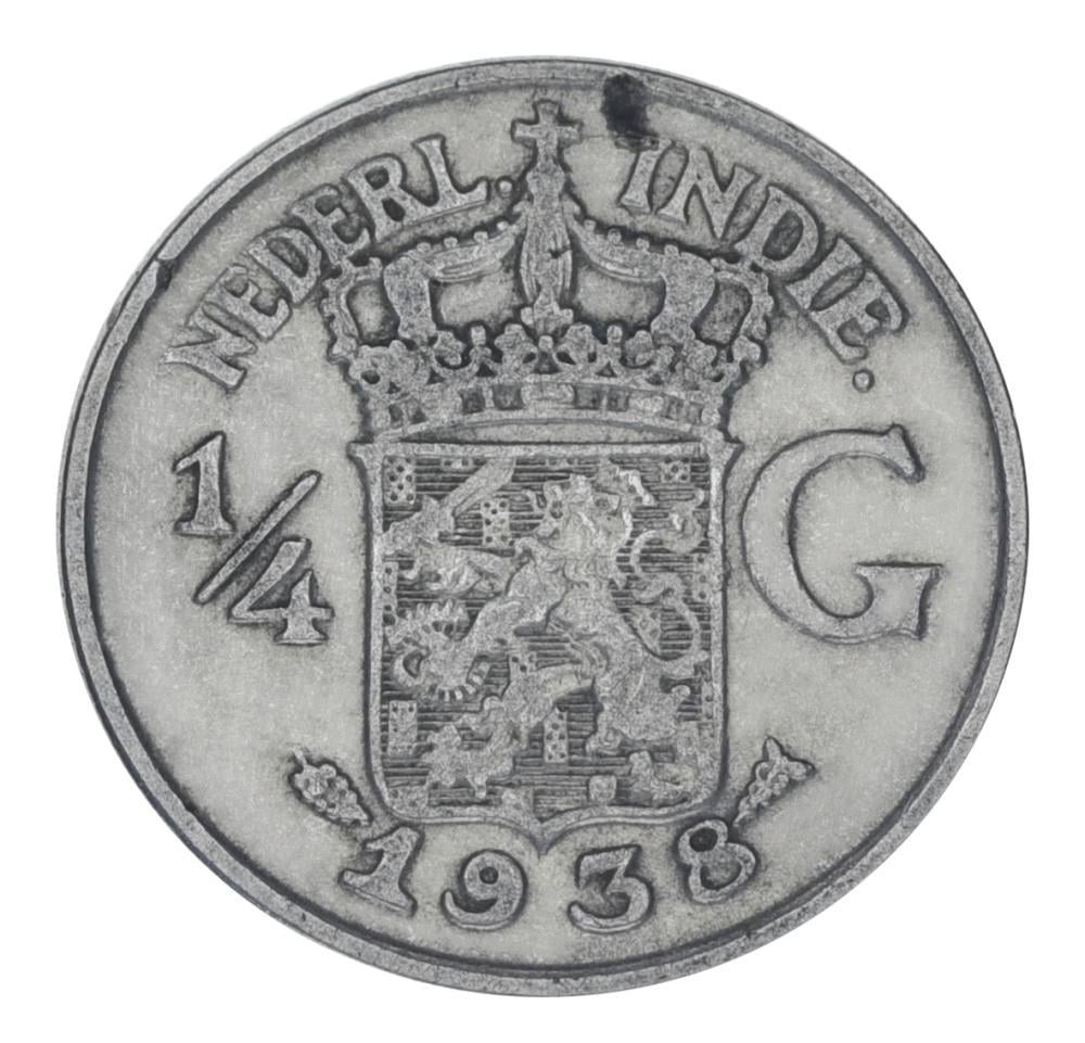 Коллекционная монета Нидерландская Индия 1/4 гульдена 1938 г. F-VF Ag 720 3,18 г (М22130)