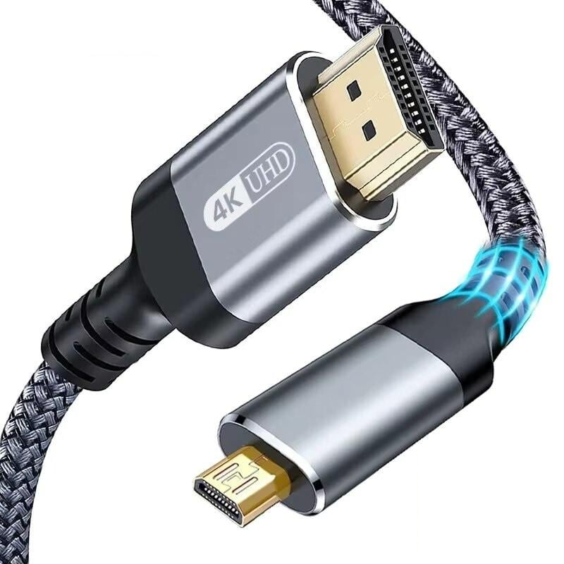 Кабель-перехідник SUNROZ Micro-HDMI-HDMI v2.0 4К 60Hz 18Gbps Aluminum Shell Gold-plated Neylon 3 м
