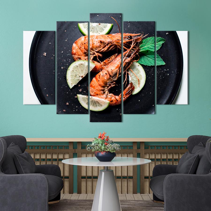 Настенний декор Королевские креветки на чёрной тарелке 187x119 см (A545-5)