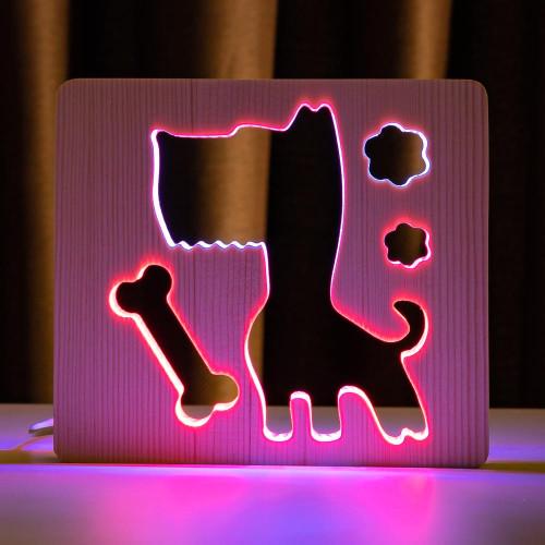 Ночник из дерева ArtEco Light LED RGB Пес и косточка с пультом двойной (1020372)