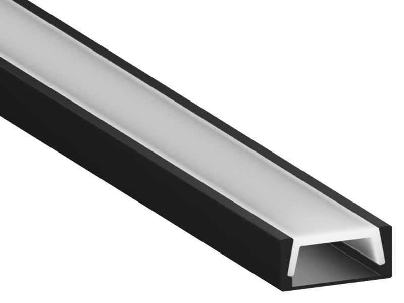 Профиль алюминиевый LEDUA АЛ-02-2 + рассеиватель для LED ленты накладной 2 м Черный (4290)