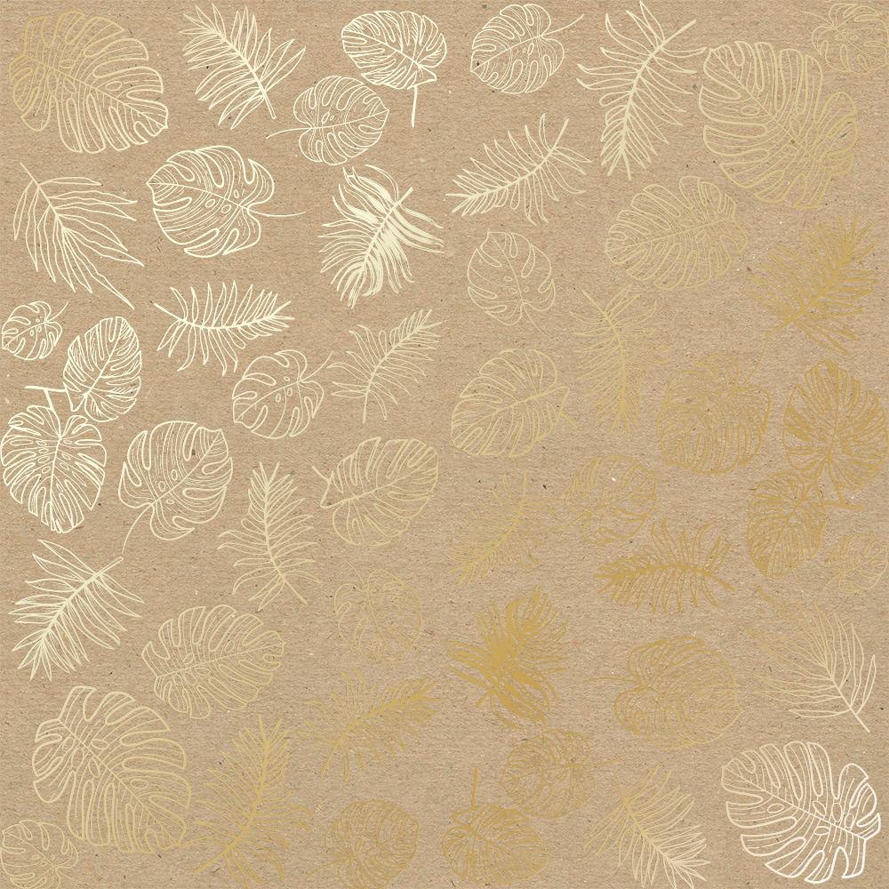 Лист бумаги односторонний Golden Tropical Leaves с фольгированием 30,5х30,5 см Kraft