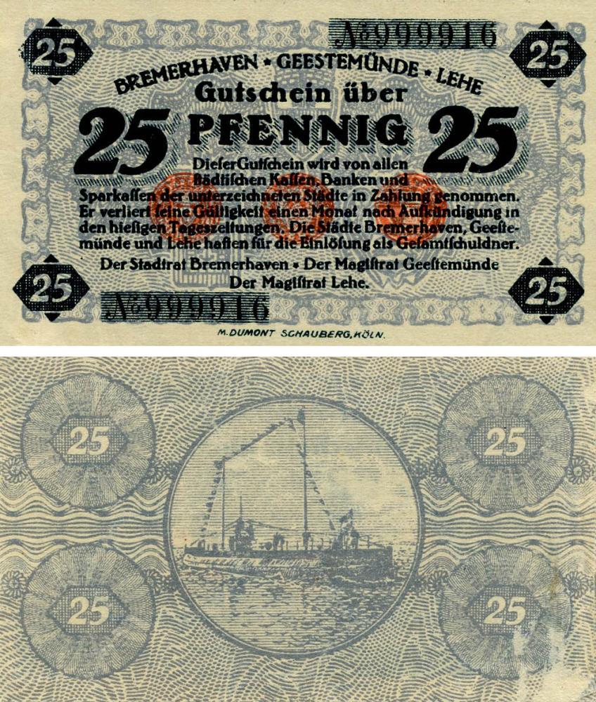 Коллекционная банкнота Германия Нотгельд 25 пфеннигов F-VF Кельн (Б18570)