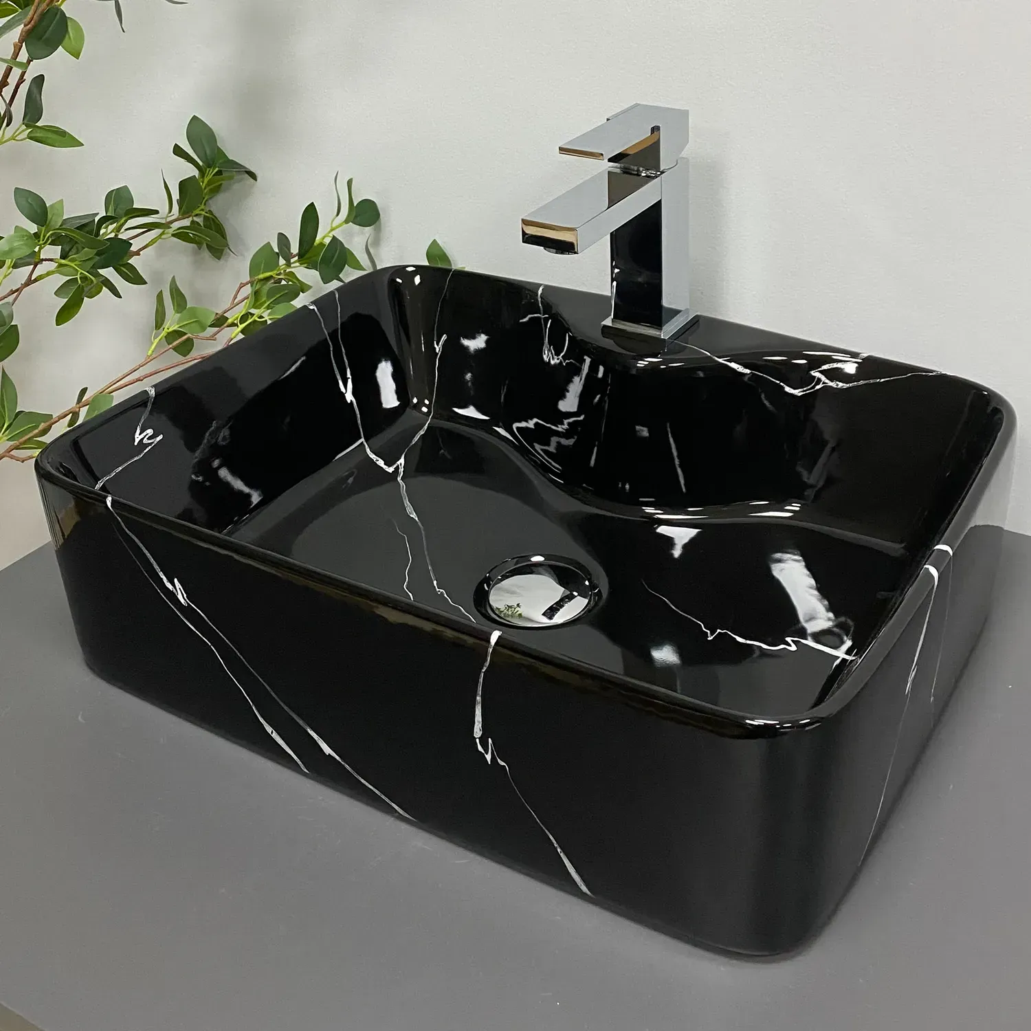 Раковина накладная VBI Forli Marmo Glossy 480х370 прямоугольная без перелива Черный (VBI-011107)