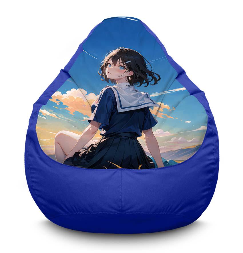 Кресло-мешок iPuff The girl is sitting in the field Anime оксфорд XXL 90х125 см Синий (116963-1)