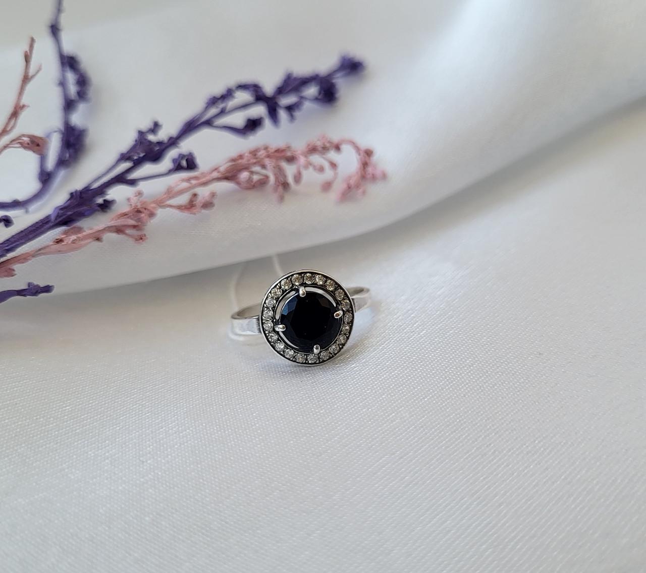 Кольцо серебряное Круг с черным камнем серебро 925 пробы черненное 2,06 г р. 17,5 (11090)