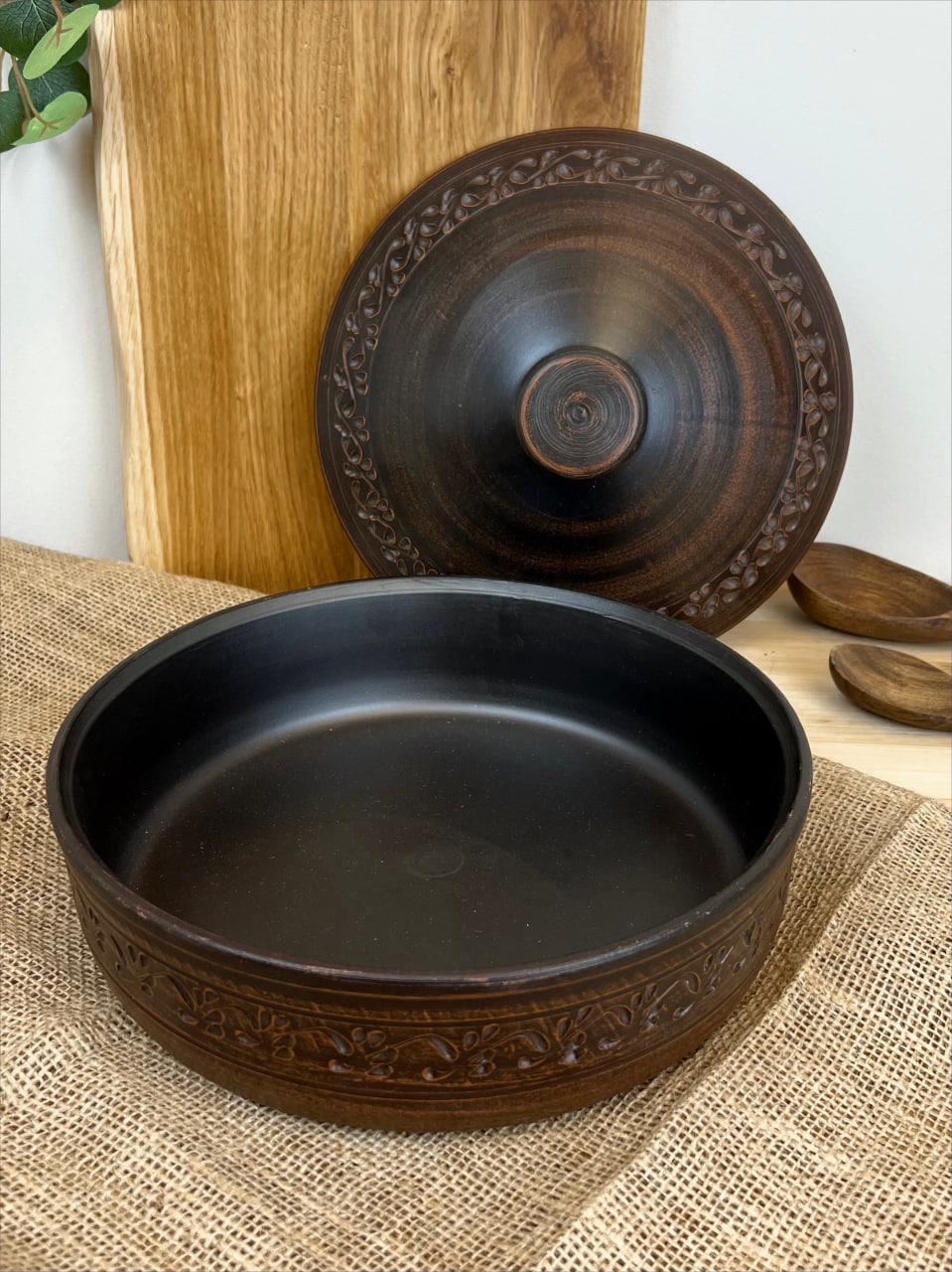 Сковорода керамічна глиняна з кришкою різьблена декор 3 л (3000-22)