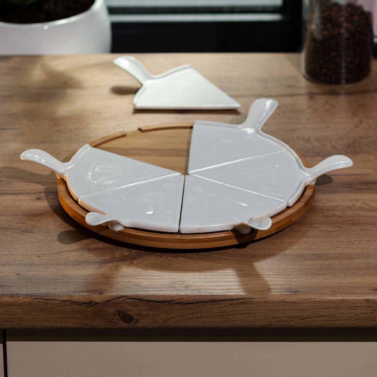 Тарелка для пиццы керамическая HP1248 вращающаяся бамбуковое основание 28 см (A-032729) - фото 2 Тарелка для пиццы керамическая HP1248 вращающаяся бамбуковое основание 28 см (A-032729) - фото 2