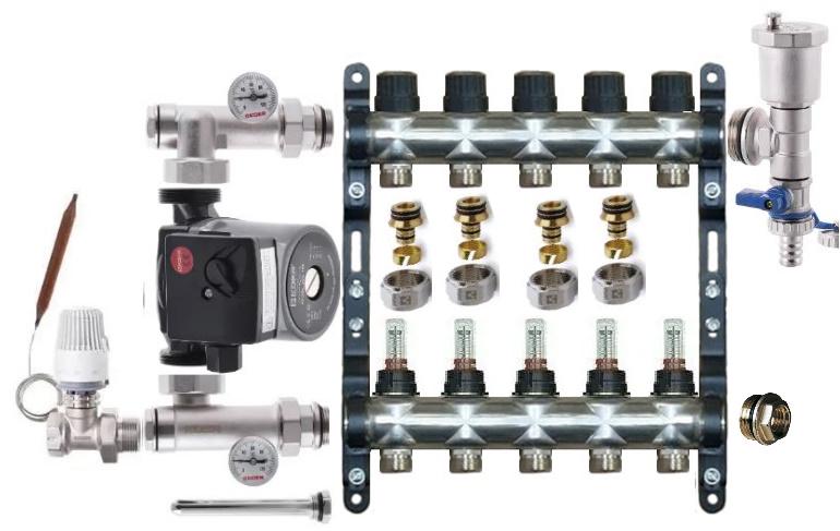 Коллектор для теплого пола Lider Comfort 5 контура прямой комплект (9235811)