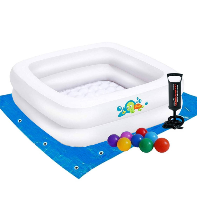 Басейн надувний дитячий BW вініловий з надувним дном/насосом/підстилкою та кульками на 84 л Білий (21-9-51116-2 BW)