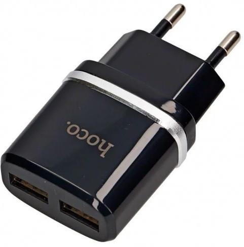 Мережевий зарядний пристрій Hoco C12 2,4 А/2 USB з кабелем micro-USB Black