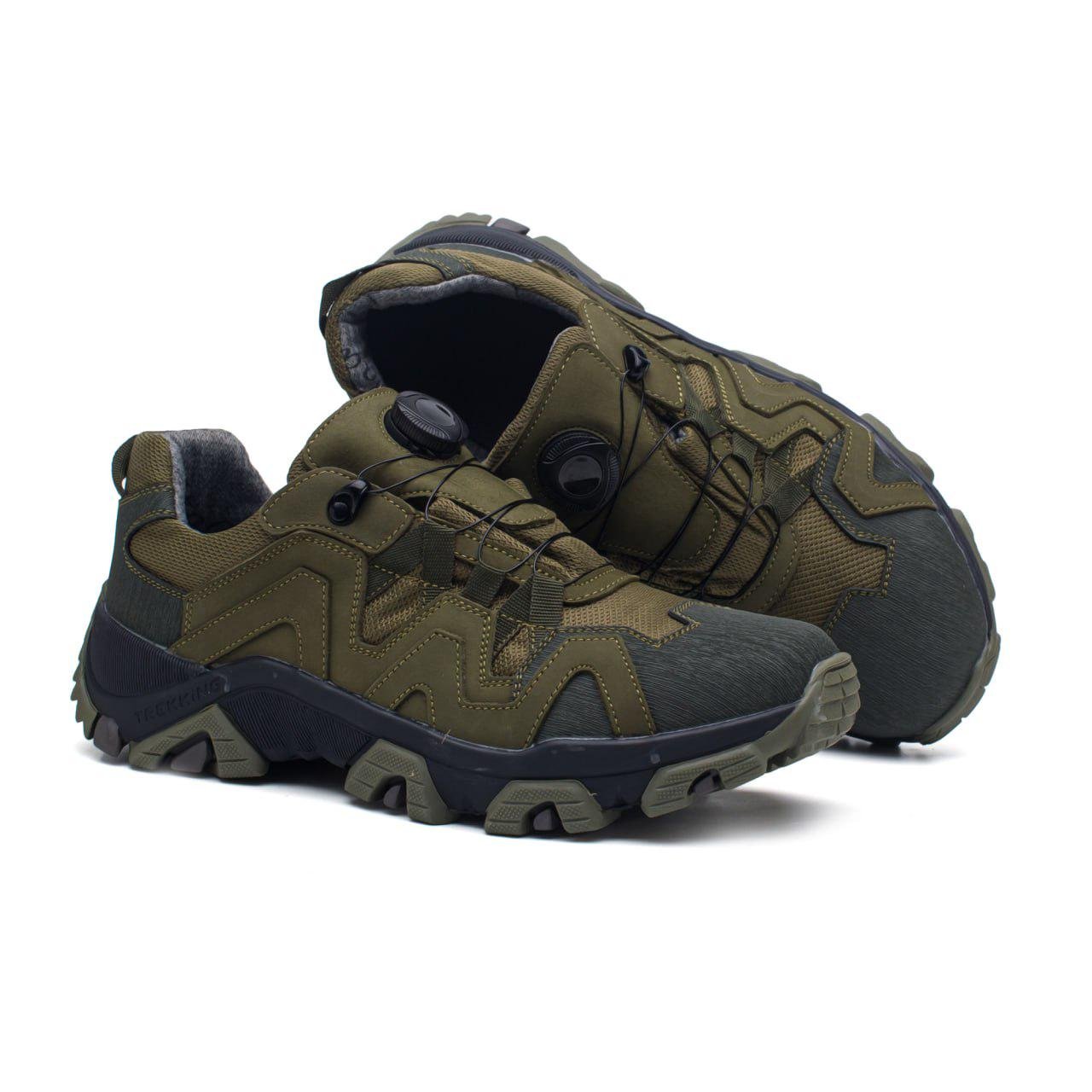 Кроссовки мужские демисезонные натуральный нубук автошнуровка р. 40 Хаки - фото 3