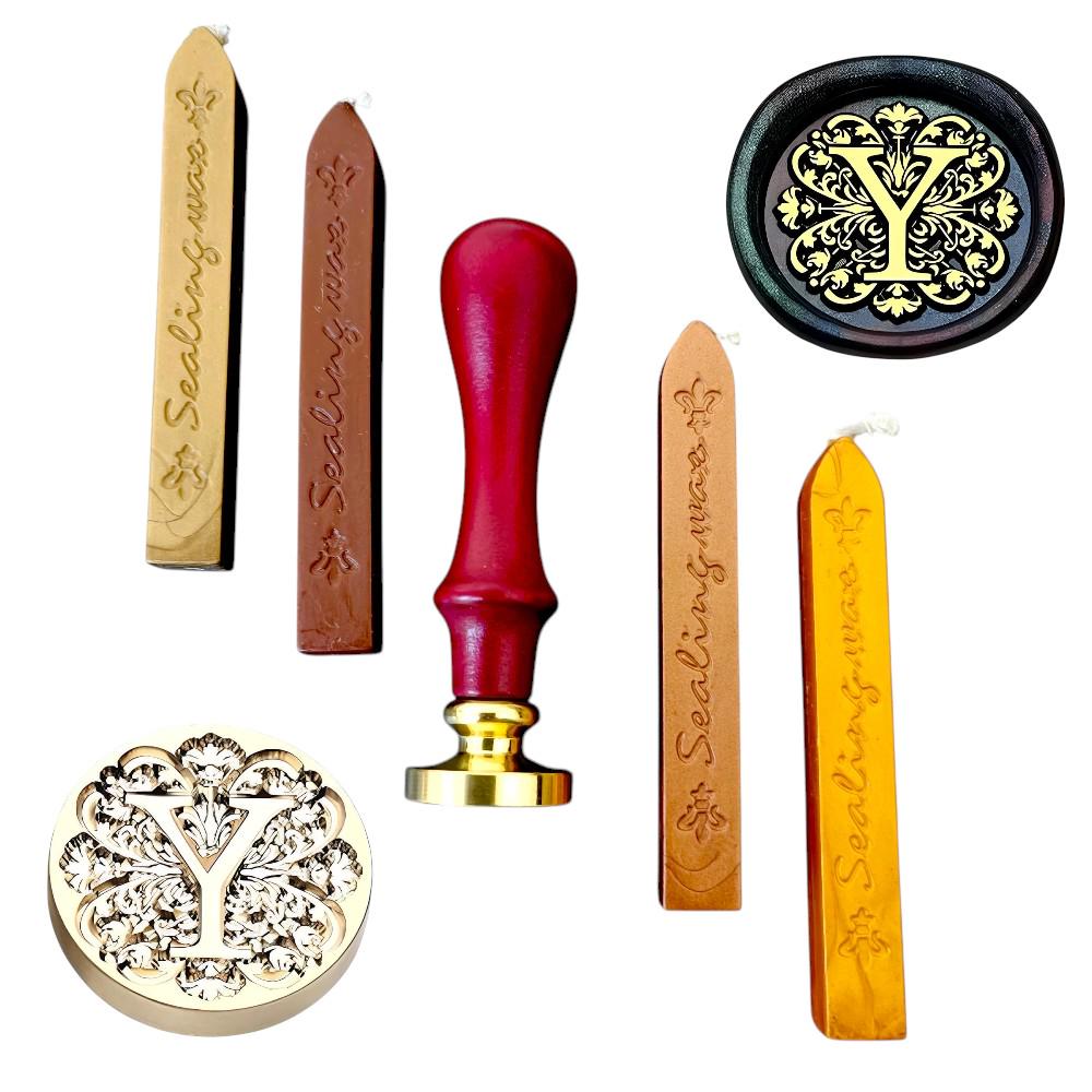Набор факсимиле сургучная печать с буквой Y и 4 палочки сургуча (5520-25)