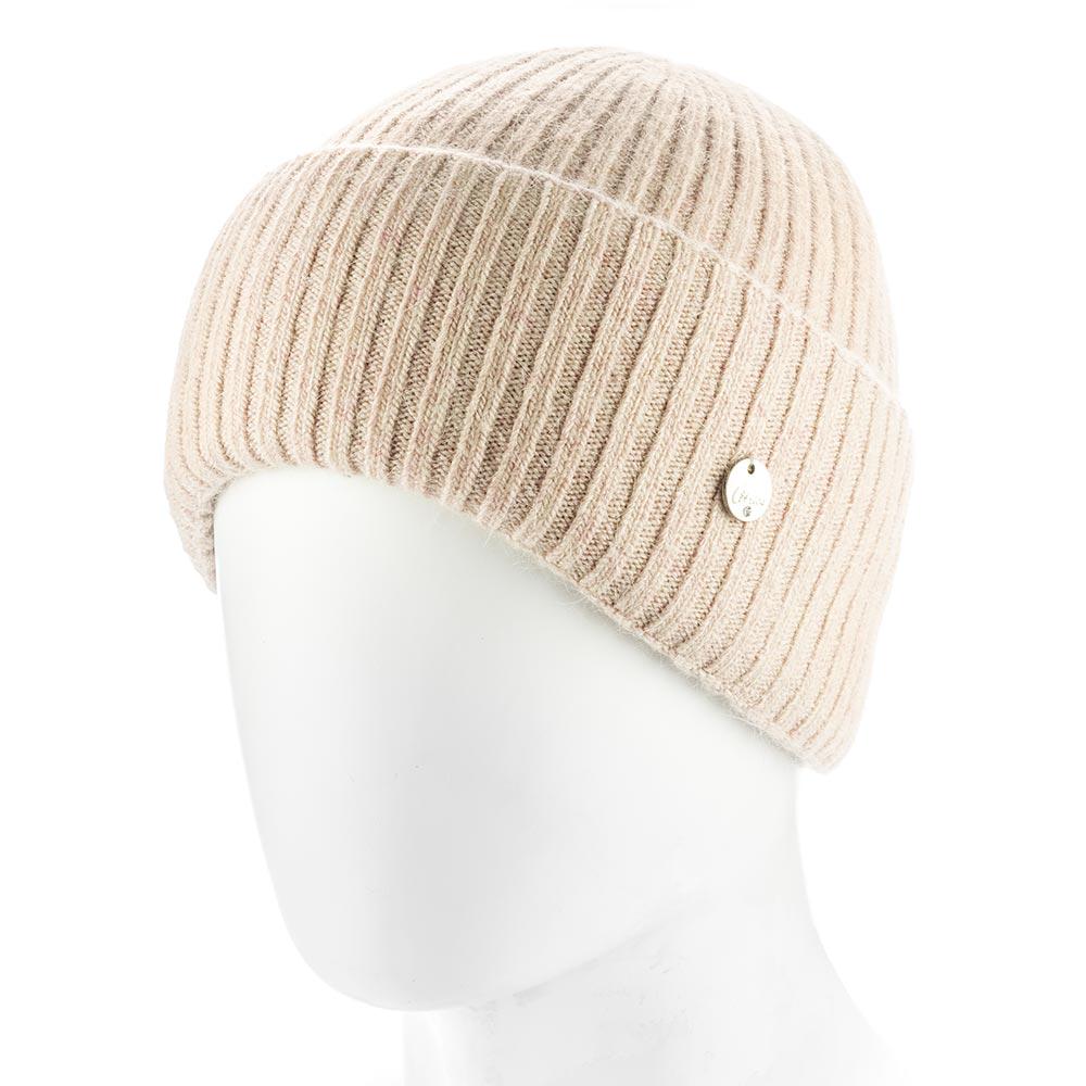 Шапка жіноча ангорова зимова Atrics WH895 в широкий рубчик з подвійним відворотом утеплена флісом Бежевий - фото 1