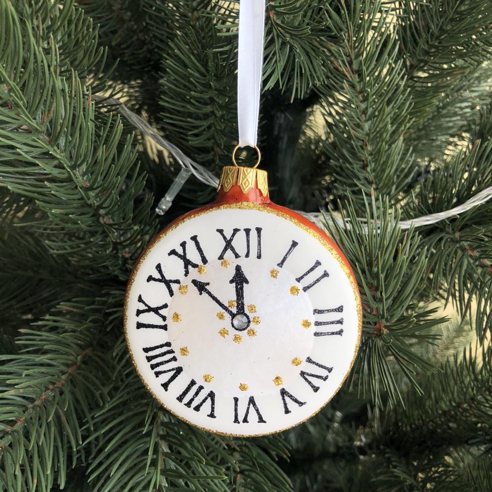 Игрушка елочная стеклянная Часы