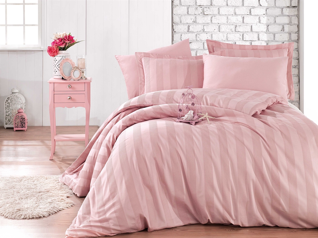 Комплект постельного белья Hobby Exclusive Sateen Diamond Wafel Pudra 200х220 см/50х70 см 2 шт./70х70 см 2 шт. Пудровый