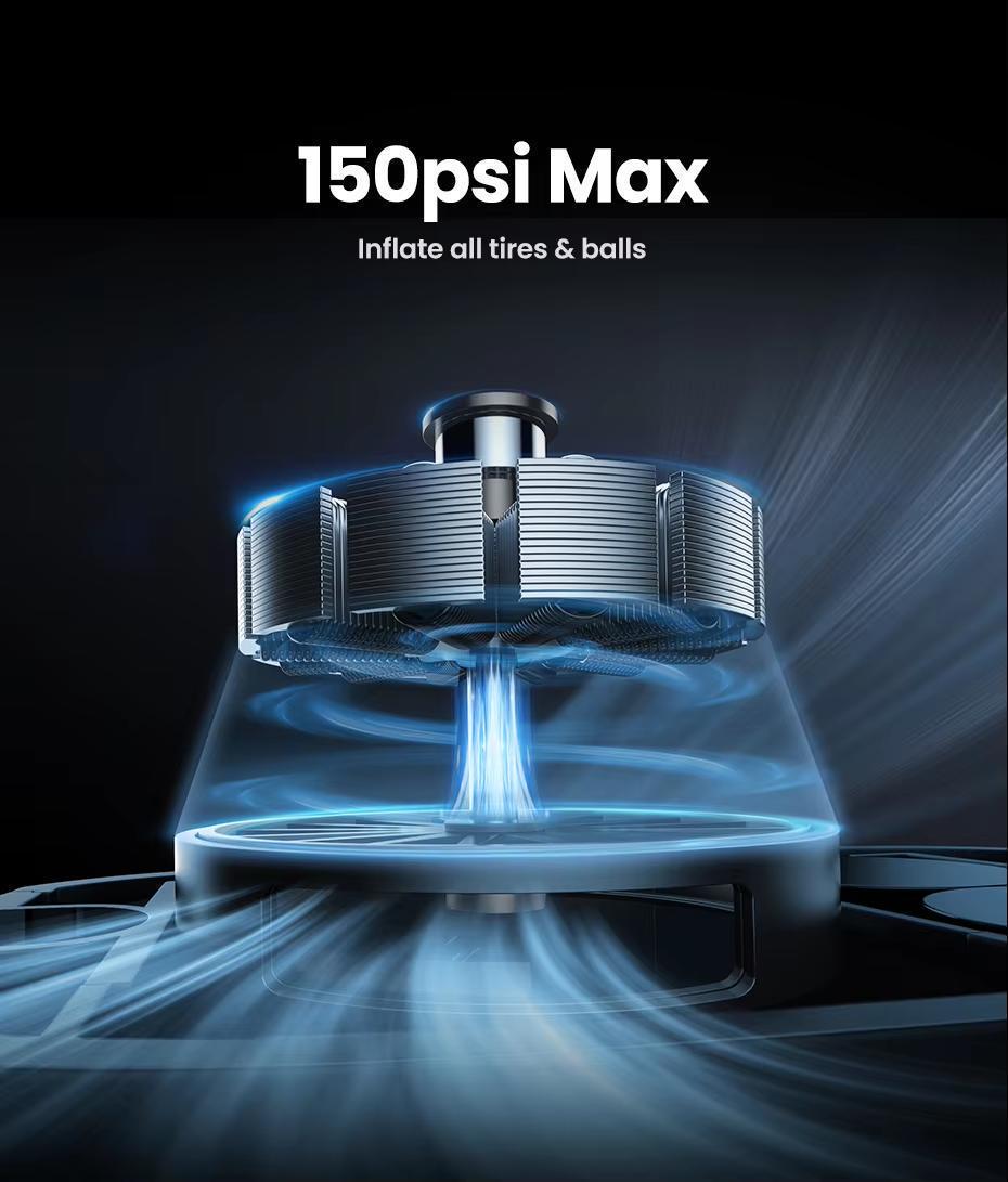 Компресор UGREEN 150psi 35 л/хв LED від прикурювача Чорний (35573) - фото 5 Компресор UGREEN 150psi 35 л/хв LED від прикурювача Чорний (35573) - фото 5