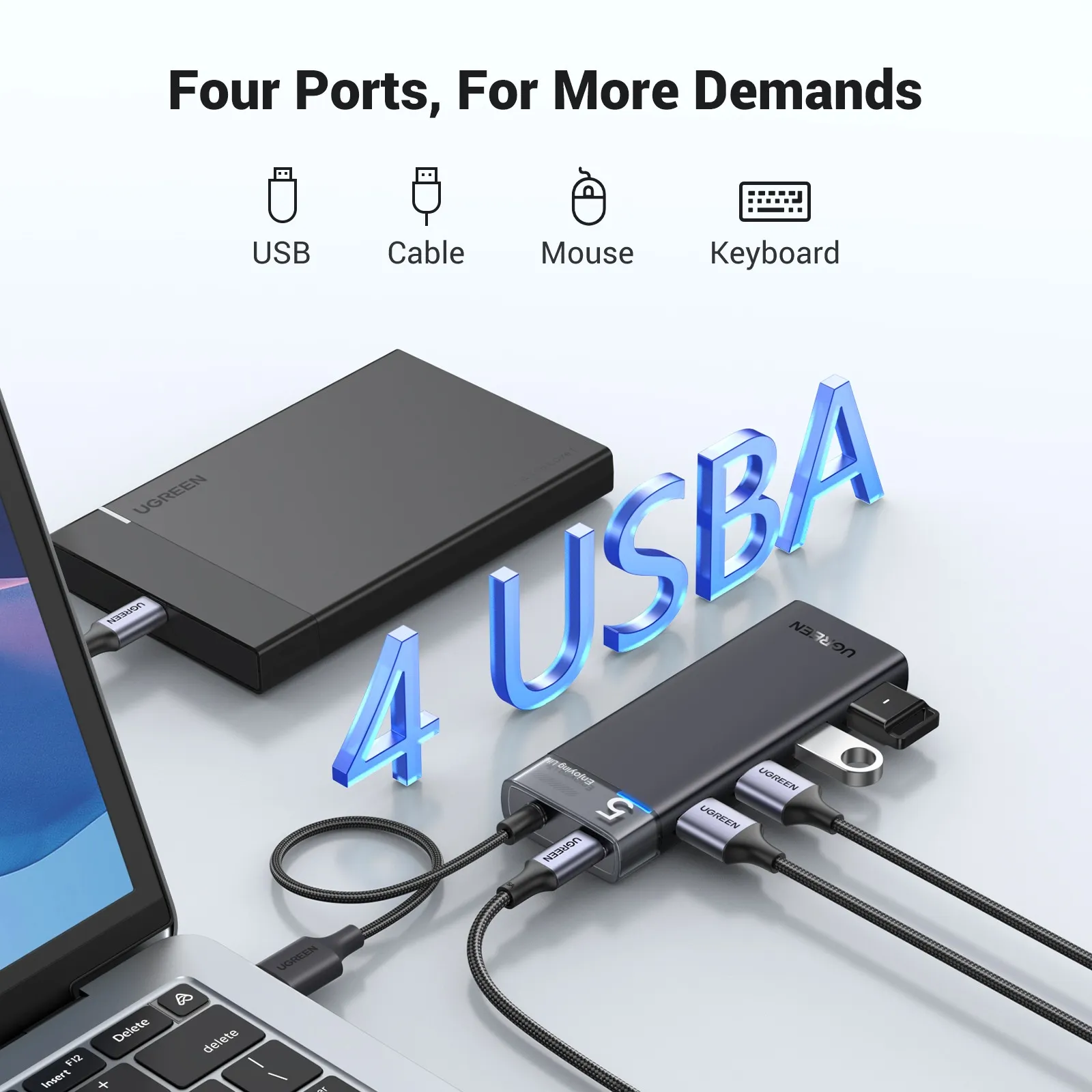 USB-хаб UGREEN CM653 4-Port USB 3.2 Gen 1 HUB с дополнительным питанием USB Type-C Grey (15548) - фото 2