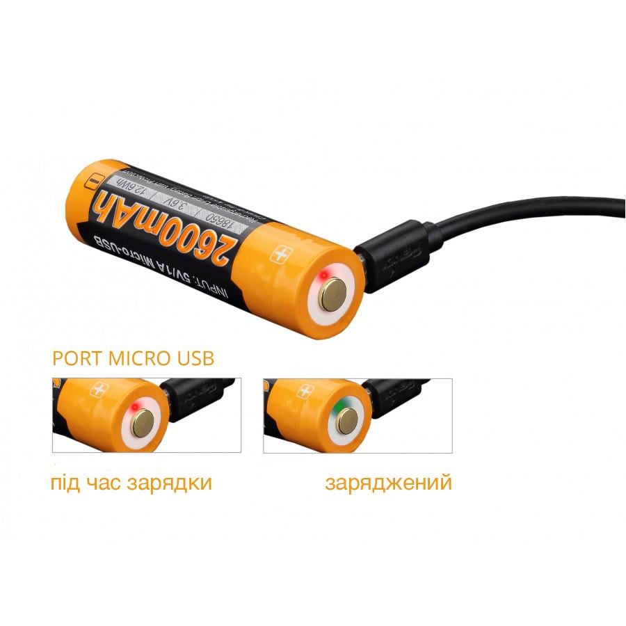 Комплект Ліхтар ручний Fenix TK35UEV20 та акумулятор 18650 Fenix 2600 mAh Li-ion з USB зарядкою ARB-L18-2600U 2 шт. - фото 26