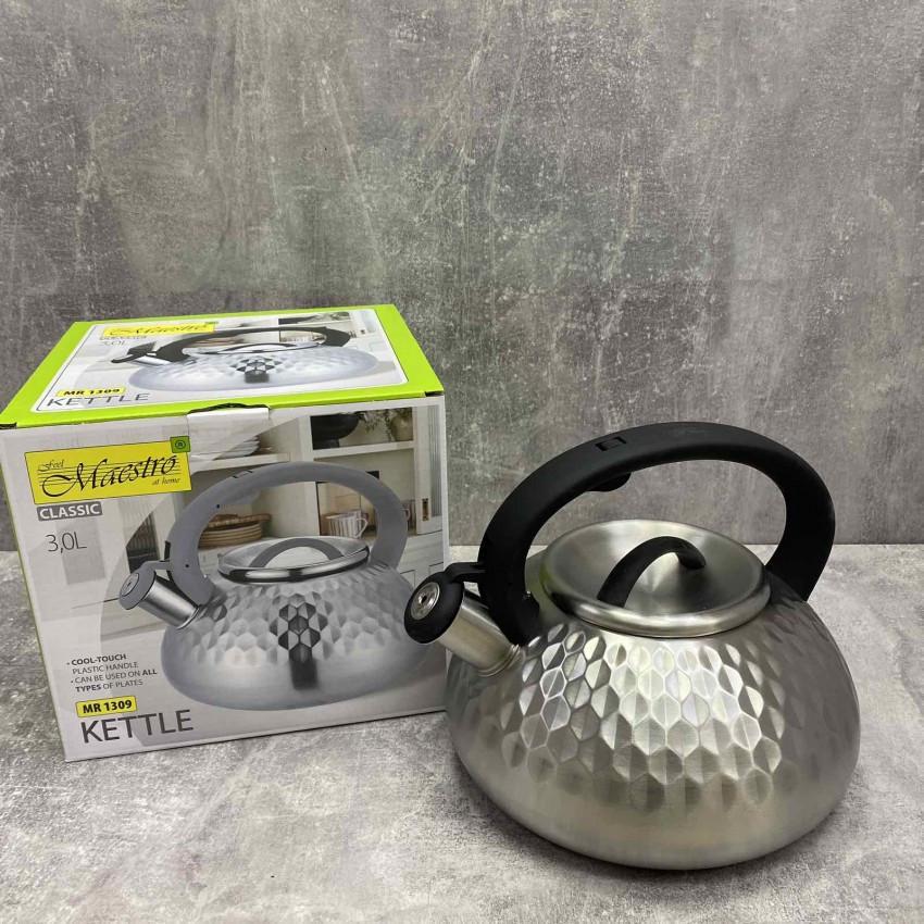 Чайник Maestro MR-1309 із нержавіючої сталі з чорною ручкою 3 л (1817403578) - фото 1 Чайник Maestro MR-1309 із нержавіючої сталі з чорною ручкою 3 л (1817403578) - фото 1