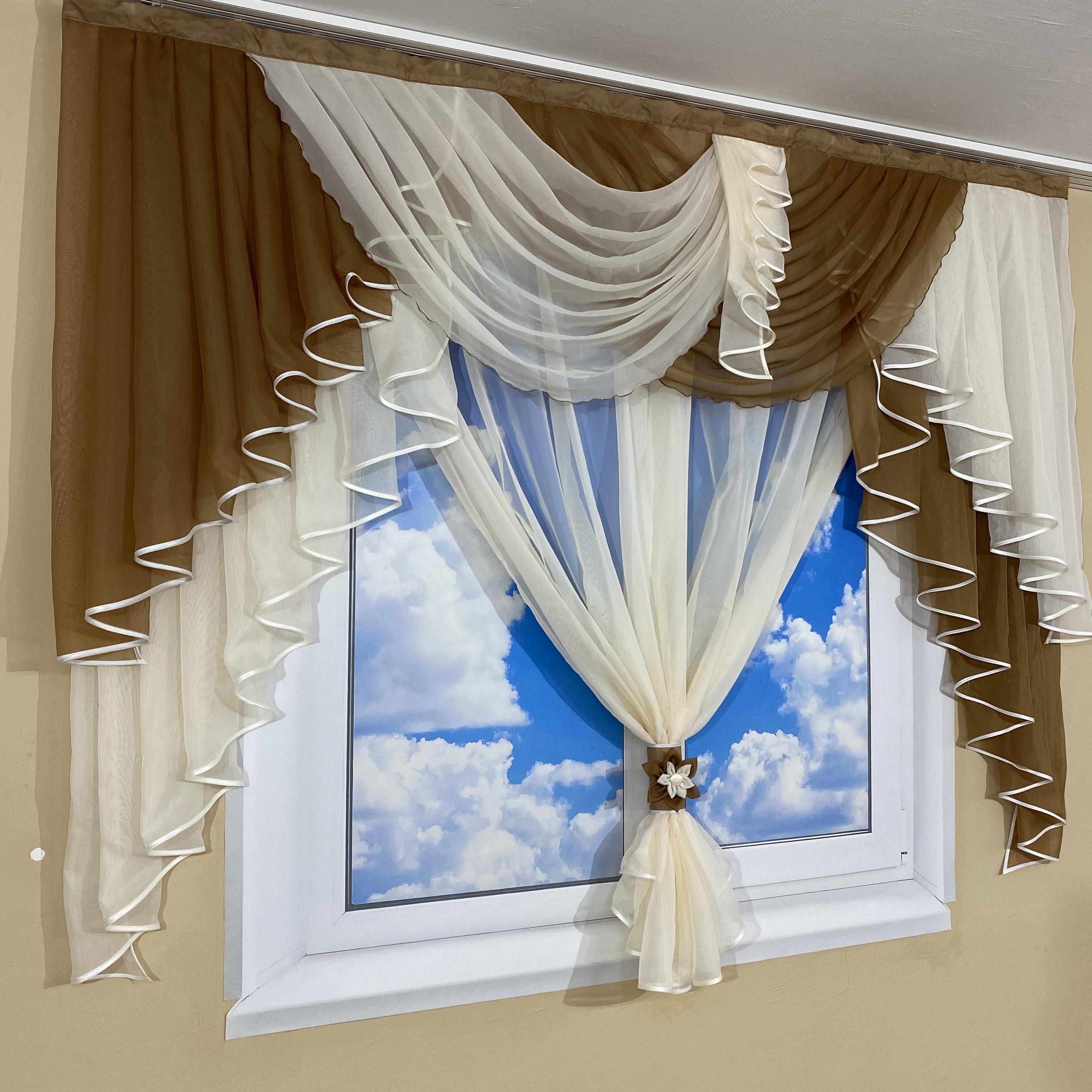 Ламбрекен с тюлью TG Home №431 Коричневый (431-13) - фото 2